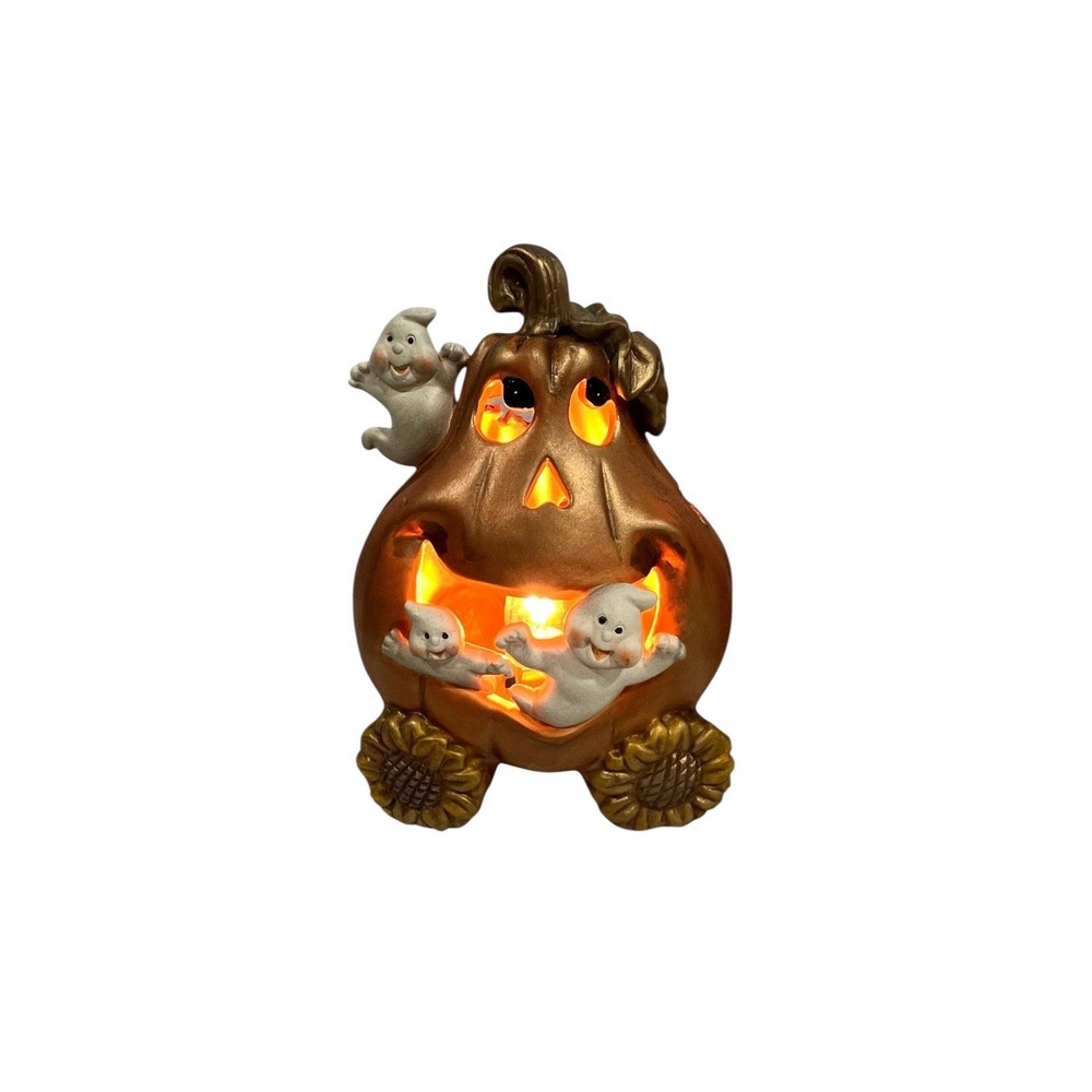 Halloween Light Up Train Decor Set Pumpkins Ghost Sunflowers W/ Box Spooky Cute - Picture 10 of 16
